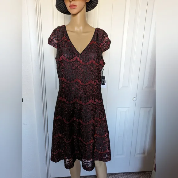 Kensie Women's Metallic Lace Fit & Flare Dress Size 10.